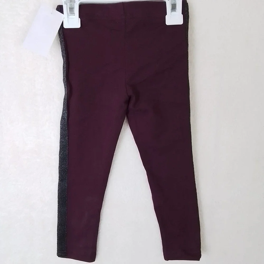 OshKosh Cotton Blend Leggings Size‎ 3T Burgundy, Black w Shimmer Racer Stripe